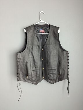 Classic Black Leather Men’s Vest -Leather USA vest men's size XXL - 85